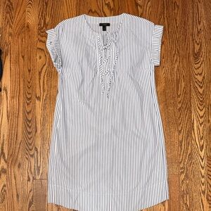 J. Crew Striped Blue & White Tie-Neck Shift Dress